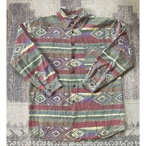 VTG Chico's Design Sz 1 Womens Long Sleeve Loose Shirt Western Tribal Print 90's